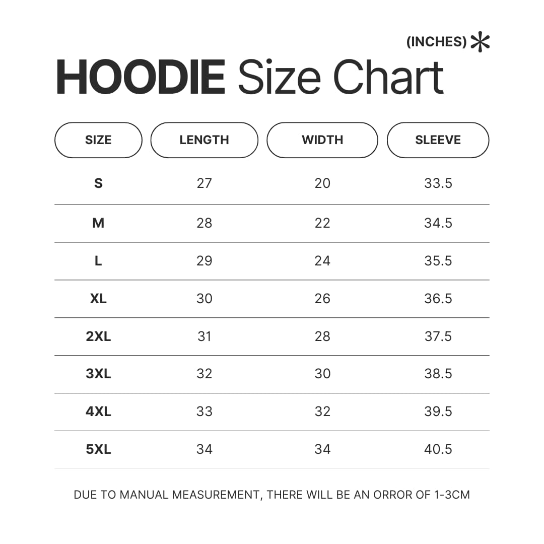Hoodie Size Chart - The Lord Of The Rings Shop