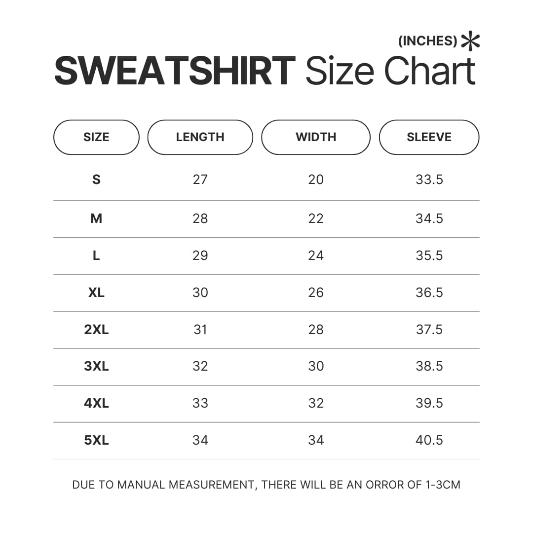 Sweatshirt Size Chart - The Lord Of The Rings Shop