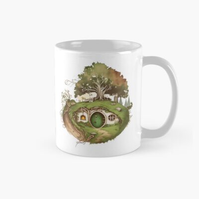 Halfling Home Round Doors Black Watercolor Art Fantasy Mug