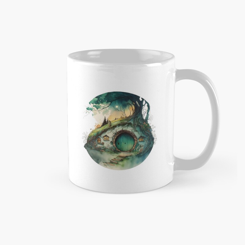 Round Doors In Watercolor And Ink Black Halfling Hole Fantasy Mug