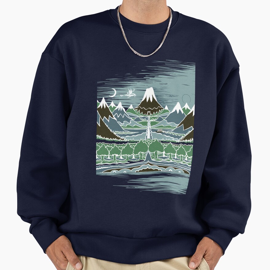 A Halflings Journey On A Mountain Path Through An Elven Wood In The Style Of J R R Tolkien Sweatshirt - Image 5