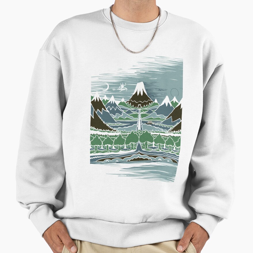 A Halflings Journey On A Mountain Path Through An Elven Wood In The Style Of J R R Tolkien Sweatshirt - Image 2
