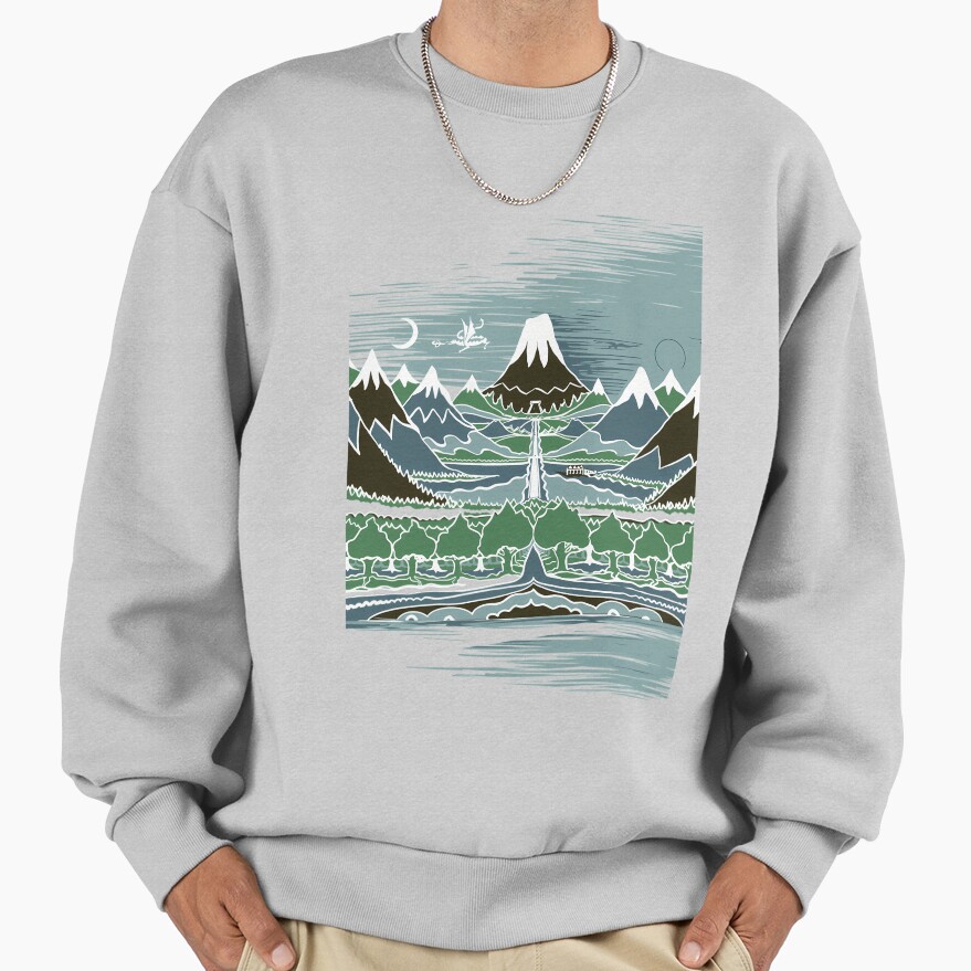A Halflings Journey On A Mountain Path Through An Elven Wood In The Style Of J R R Tolkien Sweatshirt - Image 4