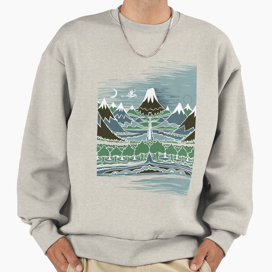 A Halflings Journey On A Mountain Path Through An Elven Wood In The Style Of J R R Tolkien Sweatshirt