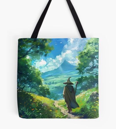 Unexpected Journey Ghibli Inspired Fantasy Art Hobbit Landscape Illustration Tote Bag