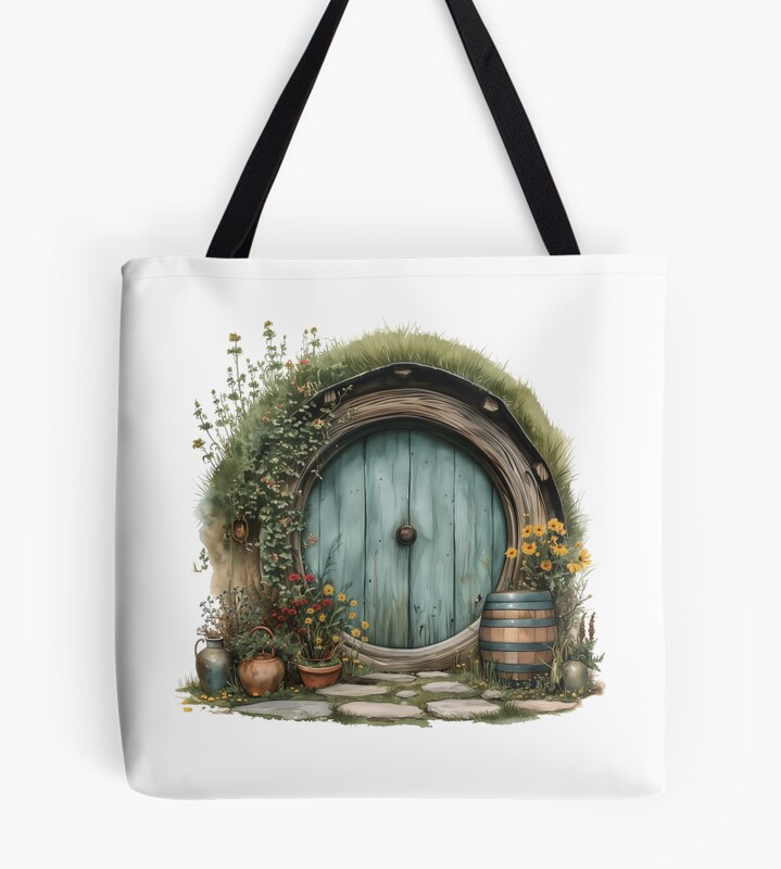 Halfling Round Door In Watercolor Fantasy Tote Bag