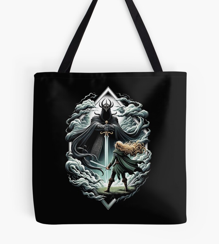 Epic Duel A Fierce Maiden And A Dark Wraith Fantasy Tote Bag