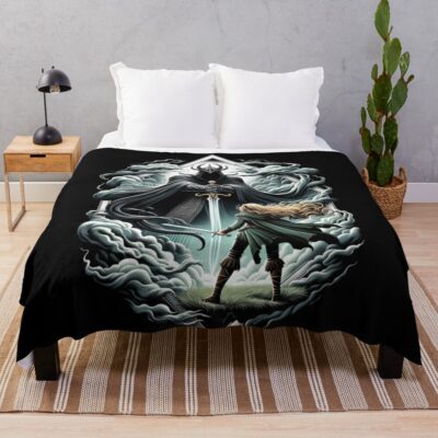 Epic Duel A Fierce Maiden And A Dark Wraith Fantasy Throw Blanket